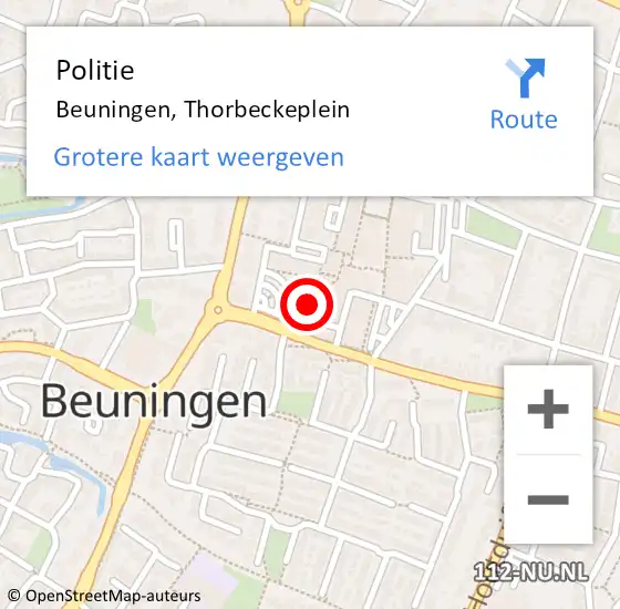 Locatie op kaart van de 112 melding: Politie Beuningen, Thorbeckeplein op 15 januari 2022 05:05