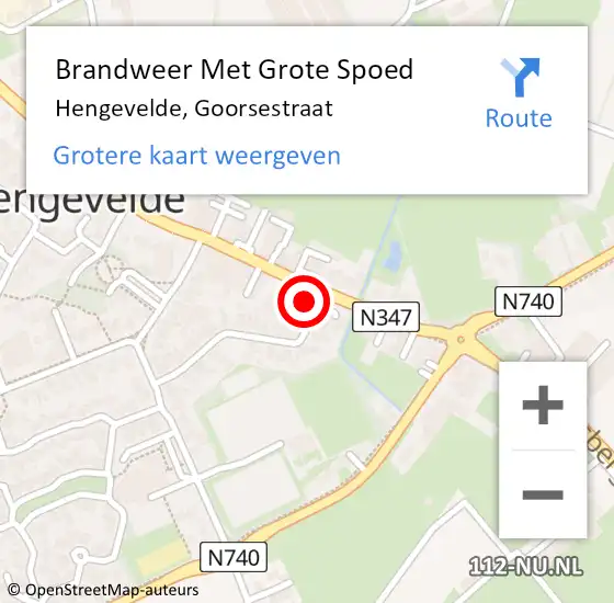 Locatie op kaart van de 112 melding: Brandweer Met Grote Spoed Naar Hengevelde, Goorsestraat op 15 januari 2022 05:34