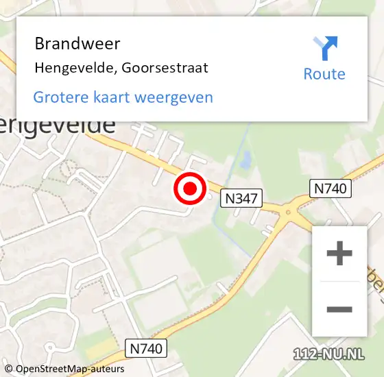 Locatie op kaart van de 112 melding: Brandweer Hengevelde, Goorsestraat op 15 januari 2022 05:34