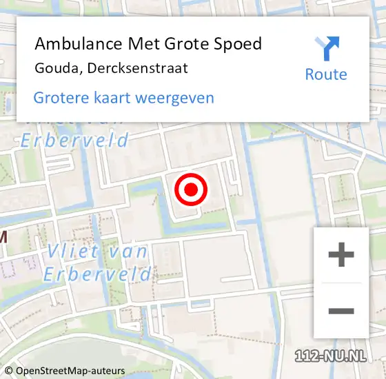 Locatie op kaart van de 112 melding: Ambulance Met Grote Spoed Naar Gouda, Dercksenstraat op 15 januari 2022 05:52