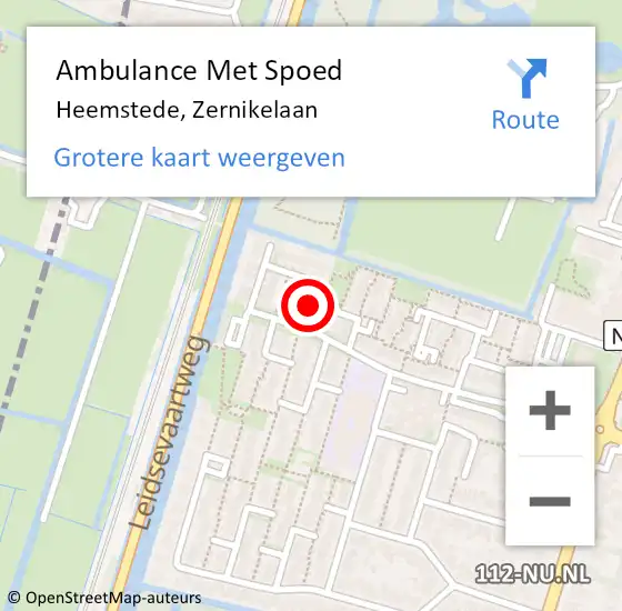 Locatie op kaart van de 112 melding: Ambulance Met Spoed Naar Heemstede, Zernikelaan op 15 januari 2022 06:10