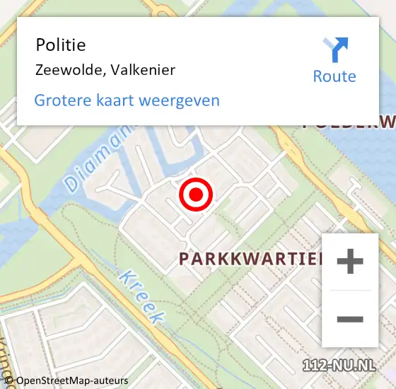 Locatie op kaart van de 112 melding: Politie Zeewolde, Valkenier op 15 januari 2022 06:43