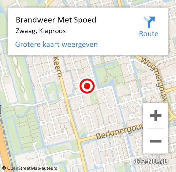 Locatie op kaart van de 112 melding: Brandweer Met Spoed Naar Zwaag, Klaproos op 15 januari 2022 07:15