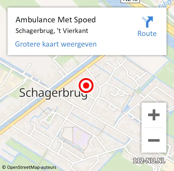 Locatie op kaart van de 112 melding: Ambulance Met Spoed Naar Schagerbrug, 't Vierkant op 15 januari 2022 07:17