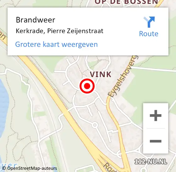 Locatie op kaart van de 112 melding: Brandweer Kerkrade, Pierre Zeijenstraat op 5 juli 2014 11:02