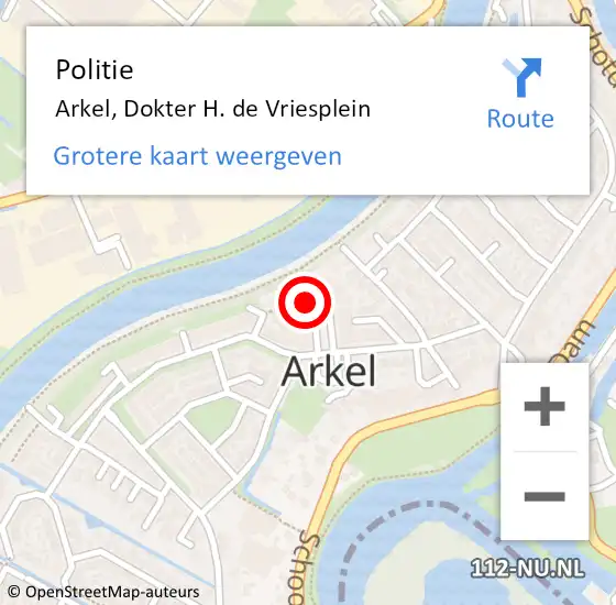 Locatie op kaart van de 112 melding: Politie Arkel, Dokter H. de Vriesplein op 15 januari 2022 07:38