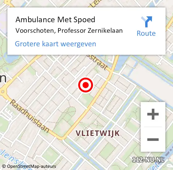 Locatie op kaart van de 112 melding: Ambulance Met Spoed Naar Voorschoten, Professor Zernikelaan op 15 januari 2022 07:52