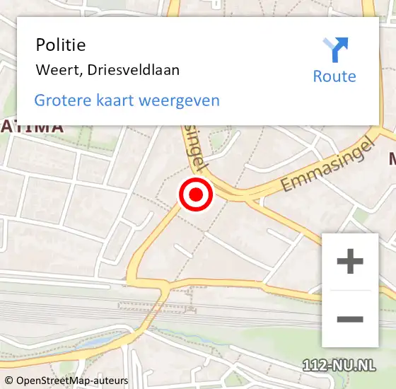 Locatie op kaart van de 112 melding: Politie Weert, Driesveldlaan op 15 januari 2022 08:27