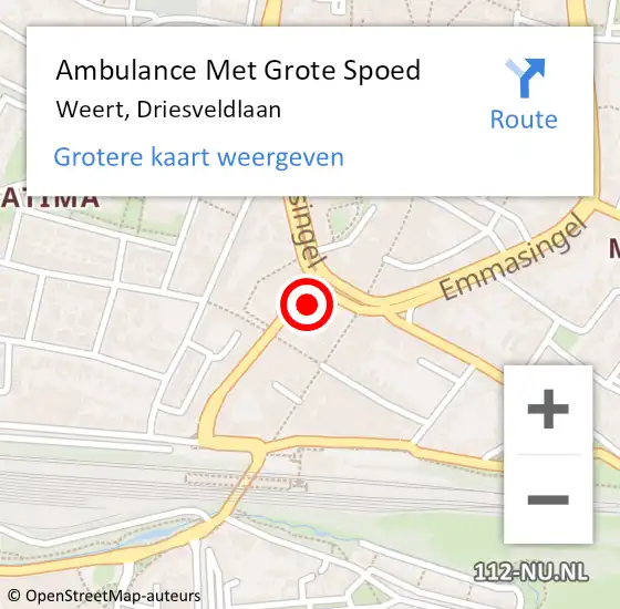 Locatie op kaart van de 112 melding: Ambulance Met Grote Spoed Naar Weert, Driesveldlaan op 15 januari 2022 08:28