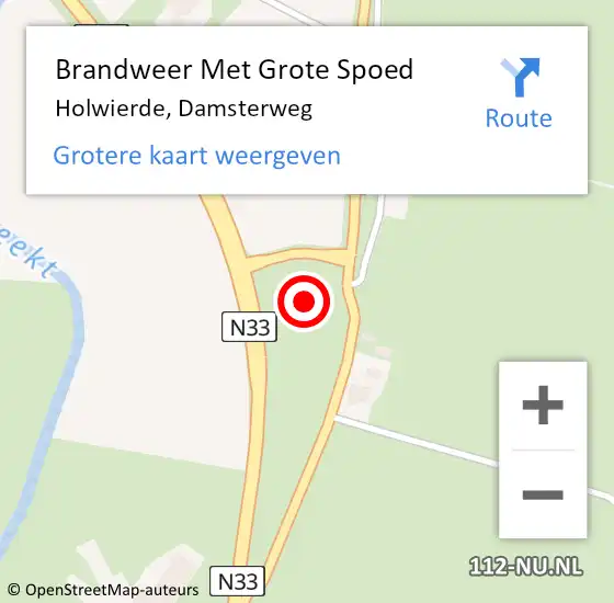 Locatie op kaart van de 112 melding: Brandweer Met Grote Spoed Naar Holwierde, Damsterweg op 15 januari 2022 08:35