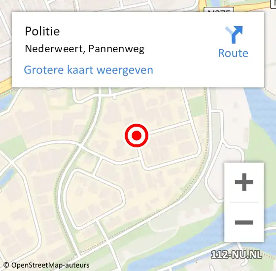 Locatie op kaart van de 112 melding: Politie Nederweert, Pannenweg op 15 januari 2022 08:56