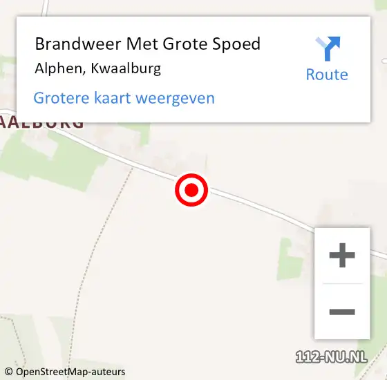 Locatie op kaart van de 112 melding: Brandweer Met Grote Spoed Naar Alphen, Kwaalburg op 15 januari 2022 09:11