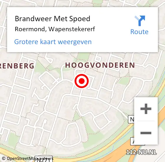 Locatie op kaart van de 112 melding: Brandweer Met Spoed Naar Roermond, Wapenstekererf op 15 januari 2022 10:06