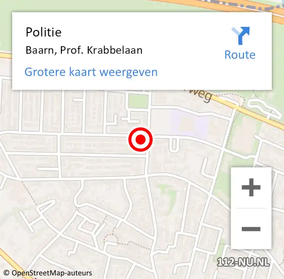 Locatie op kaart van de 112 melding: Politie Baarn, Prof. Krabbelaan op 15 januari 2022 10:08