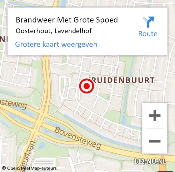 Locatie op kaart van de 112 melding: Brandweer Met Grote Spoed Naar Oosterhout, Lavendelhof op 15 januari 2022 10:12