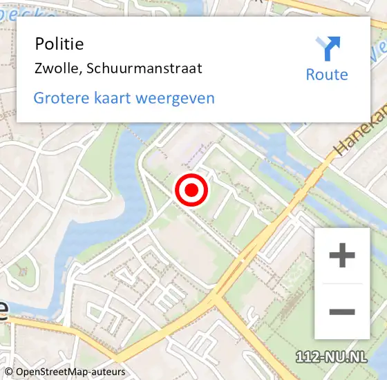 Locatie op kaart van de 112 melding: Politie Zwolle, Schuurmanstraat op 15 januari 2022 10:13