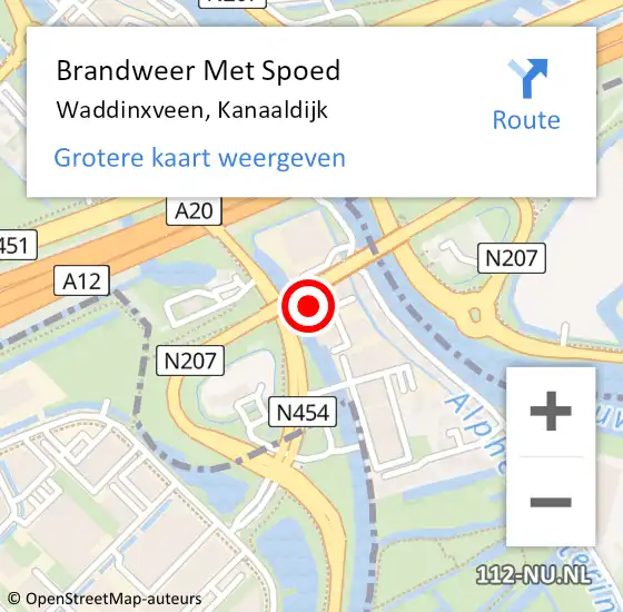 Locatie op kaart van de 112 melding: Brandweer Met Spoed Naar Waddinxveen, Kanaaldijk op 5 juli 2014 11:19