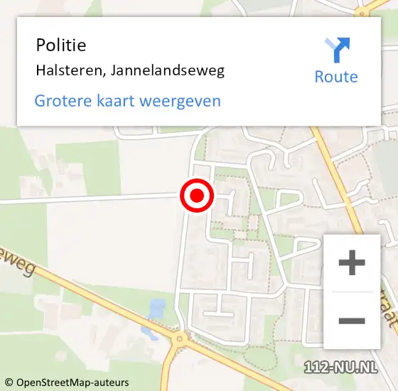 Locatie op kaart van de 112 melding: Politie Halsteren, Jannelandseweg op 15 januari 2022 11:33