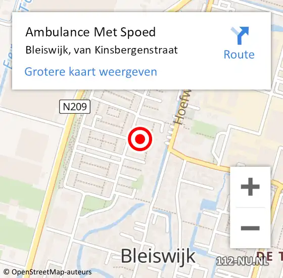 Locatie op kaart van de 112 melding: Ambulance Met Spoed Naar Bleiswijk, van Kinsbergenstraat op 15 januari 2022 11:50