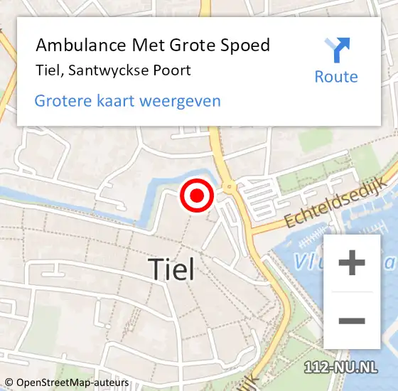 Locatie op kaart van de 112 melding: Ambulance Met Grote Spoed Naar Tiel, Santwyckse Poort op 15 januari 2022 11:54