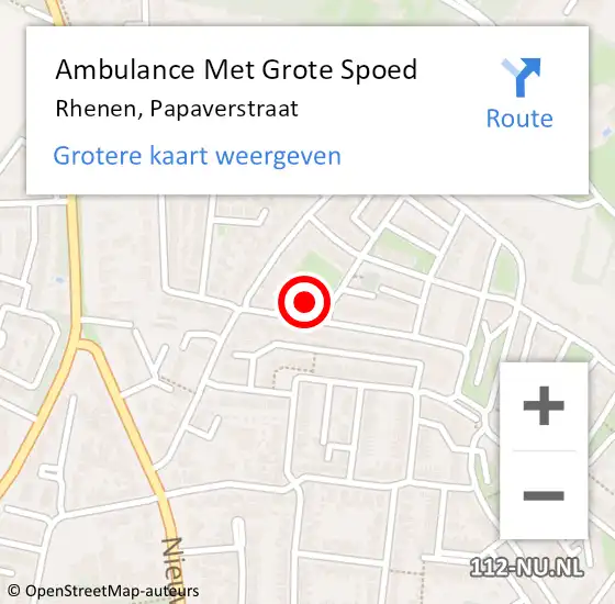 Locatie op kaart van de 112 melding: Ambulance Met Grote Spoed Naar Rhenen, Papaverstraat op 15 januari 2022 12:22