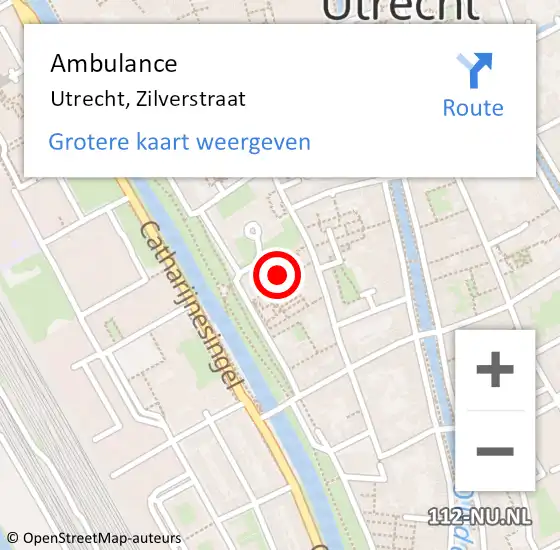 Locatie op kaart van de 112 melding: Ambulance Utrecht, Zilverstraat op 7 oktober 2013 11:59