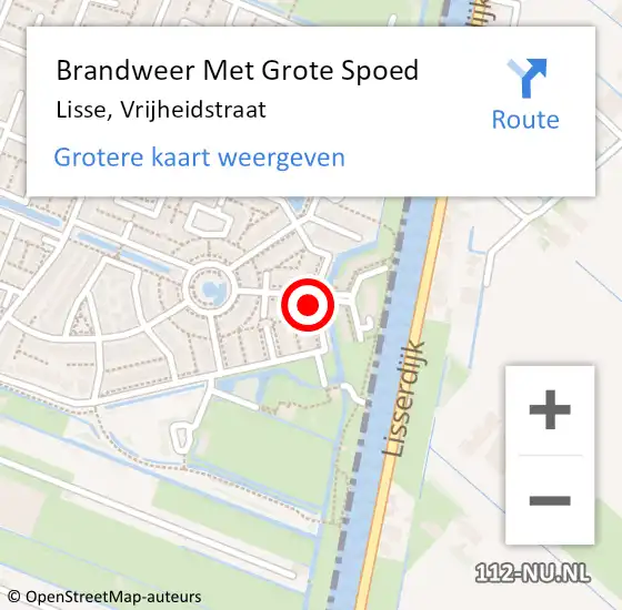 Locatie op kaart van de 112 melding: Brandweer Met Grote Spoed Naar Lisse, Vrijheidstraat op 15 januari 2022 13:35