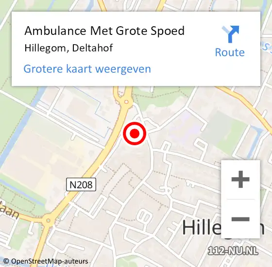 Locatie op kaart van de 112 melding: Ambulance Met Grote Spoed Naar Hillegom, Deltahof op 15 januari 2022 14:02