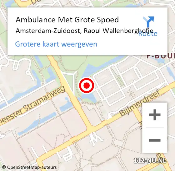 Locatie op kaart van de 112 melding: Ambulance Met Grote Spoed Naar Amsterdam-Zuidoost, Raoul Wallenberghofje op 15 januari 2022 14:06