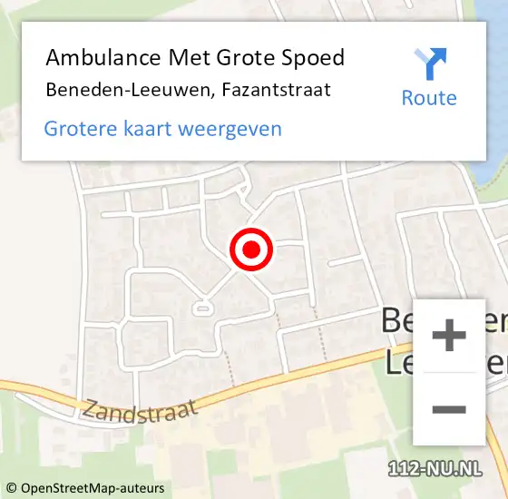 Locatie op kaart van de 112 melding: Ambulance Met Grote Spoed Naar Beneden-Leeuwen, Fazantstraat op 15 januari 2022 14:14