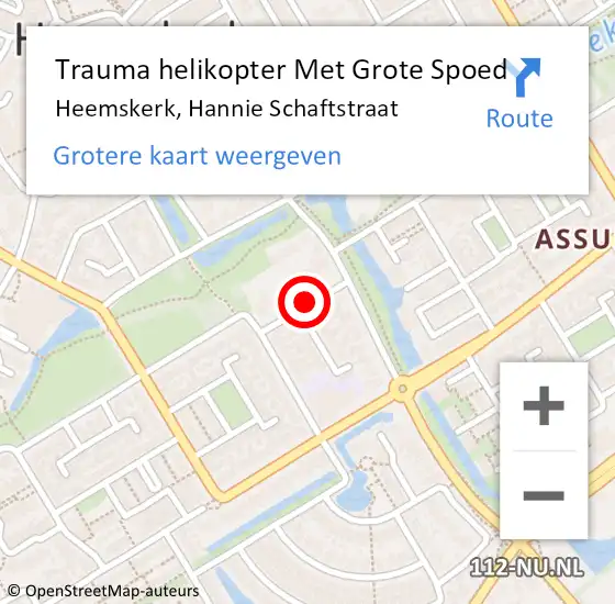 Locatie op kaart van de 112 melding: Trauma helikopter Met Grote Spoed Naar Heemskerk, Hannie Schaftstraat op 15 januari 2022 14:35