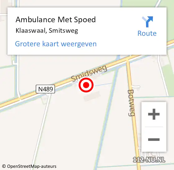 Locatie op kaart van de 112 melding: Ambulance Met Spoed Naar Klaaswaal, Smitsweg op 15 januari 2022 14:51