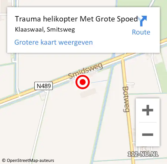 Locatie op kaart van de 112 melding: Trauma helikopter Met Grote Spoed Naar Klaaswaal, Smitsweg op 15 januari 2022 14:53