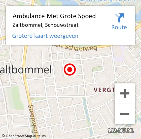 Locatie op kaart van de 112 melding: Ambulance Met Grote Spoed Naar Zaltbommel, Schouwstraat op 15 januari 2022 15:09