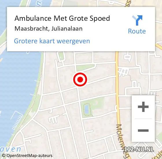 Locatie op kaart van de 112 melding: Ambulance Met Grote Spoed Naar Maasbracht, Julianalaan op 15 januari 2022 16:00