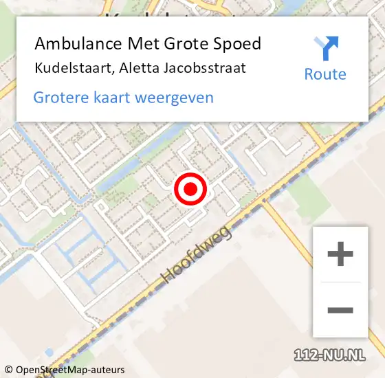 Locatie op kaart van de 112 melding: Ambulance Met Grote Spoed Naar Kudelstaart, Aletta Jacobsstraat op 15 januari 2022 16:05