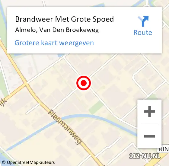 Locatie op kaart van de 112 melding: Brandweer Met Grote Spoed Naar Almelo, Van Den Broekeweg op 5 juli 2014 11:45