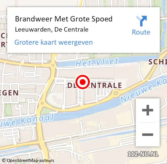 Locatie op kaart van de 112 melding: Brandweer Met Grote Spoed Naar Leeuwarden, De Centrale op 15 januari 2022 16:27