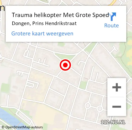 Locatie op kaart van de 112 melding: Trauma helikopter Met Grote Spoed Naar Dongen, Prins Hendrikstraat op 15 januari 2022 16:32