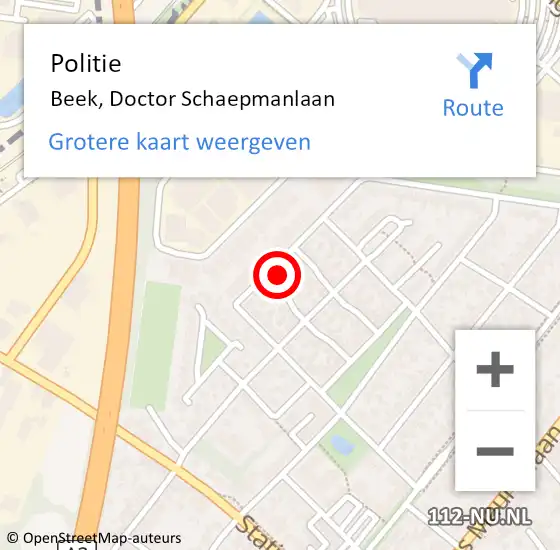 Locatie op kaart van de 112 melding: Politie Beek, Doctor Schaepmanlaan op 15 januari 2022 16:44