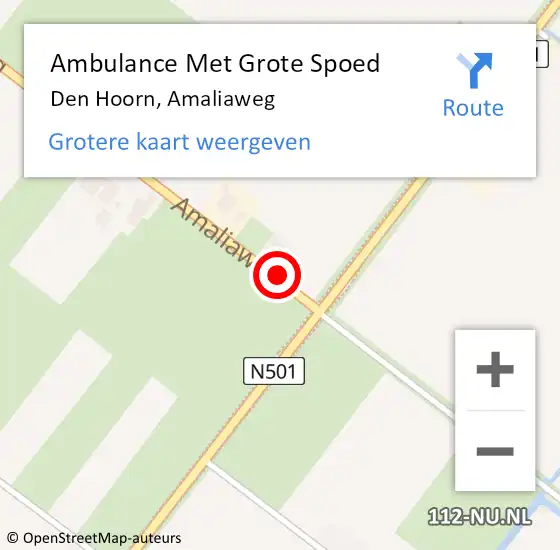 Locatie op kaart van de 112 melding: Ambulance Met Grote Spoed Naar Den Hoorn, Amaliaweg op 15 januari 2022 17:41