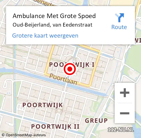 Locatie op kaart van de 112 melding: Ambulance Met Grote Spoed Naar Oud-Beijerland, van Eedenstraat op 15 januari 2022 19:58