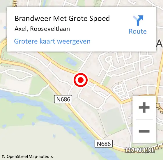 Locatie op kaart van de 112 melding: Brandweer Met Grote Spoed Naar Axel, Rooseveltlaan op 15 januari 2022 20:00