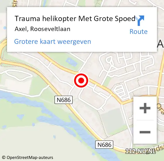 Locatie op kaart van de 112 melding: Trauma helikopter Met Grote Spoed Naar Axel, Rooseveltlaan op 15 januari 2022 20:03