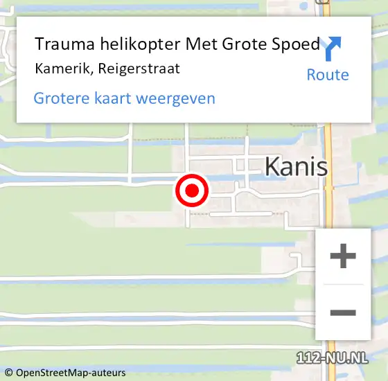 Locatie op kaart van de 112 melding: Trauma helikopter Met Grote Spoed Naar Kamerik, Reigerstraat op 15 januari 2022 20:04