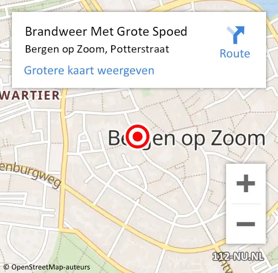 Locatie op kaart van de 112 melding: Brandweer Met Grote Spoed Naar Bergen op Zoom, Potterstraat op 15 januari 2022 20:06