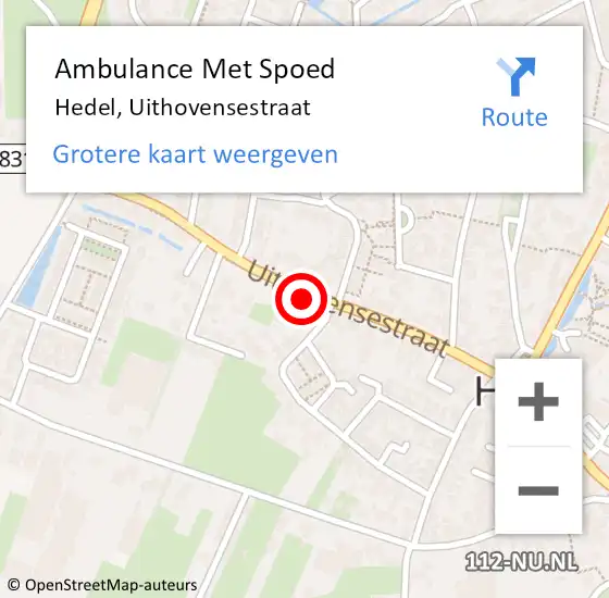 Locatie op kaart van de 112 melding: Ambulance Met Spoed Naar Hedel, Uithovensestraat op 15 januari 2022 20:40