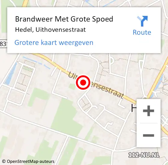 Locatie op kaart van de 112 melding: Brandweer Met Grote Spoed Naar Hedel, Uithovensestraat op 15 januari 2022 20:41