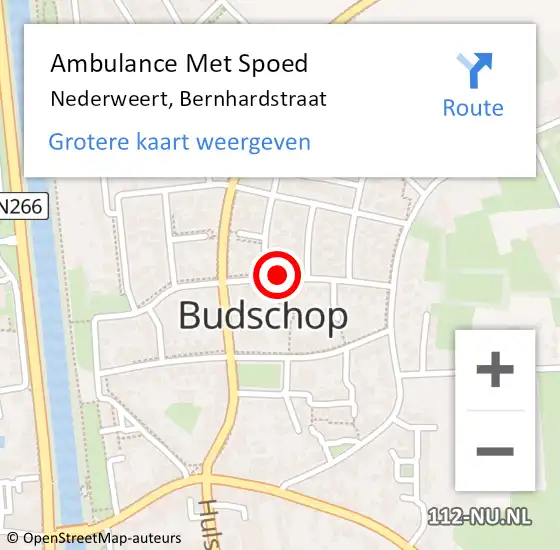 Locatie op kaart van de 112 melding: Ambulance Met Spoed Naar Nederweert, Bernhardstraat op 15 januari 2022 20:46