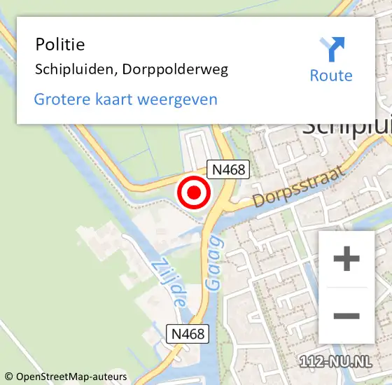 Locatie op kaart van de 112 melding: Politie Schipluiden, Dorppolderweg op 15 januari 2022 21:14